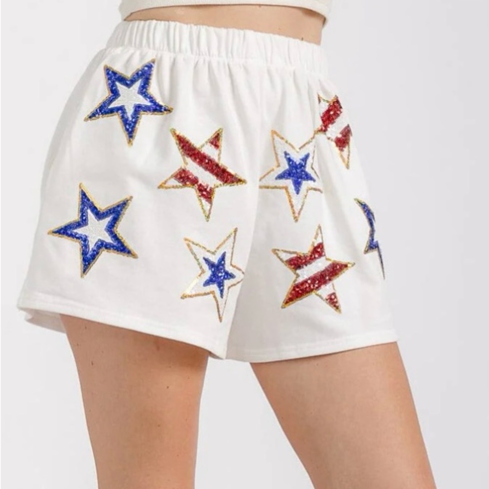 Women's Star Embellished White Shorts